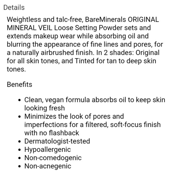BAREMINERALS MINI ORIGINAL MINERAL VEIL LOOSE FINISHING TRANSLUCENT POWDER. - Picture 6 of 11